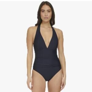 Tommy Hilfiger Plunging Halter Ribbed One Piece swimsuit navy blue - 16